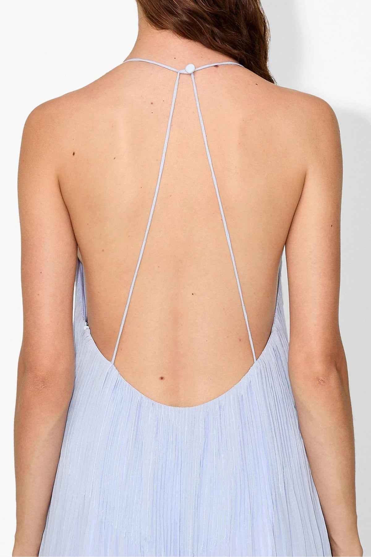 Vestido Longo Plissado de Alças Finas com Textura Crinkle – Laís
