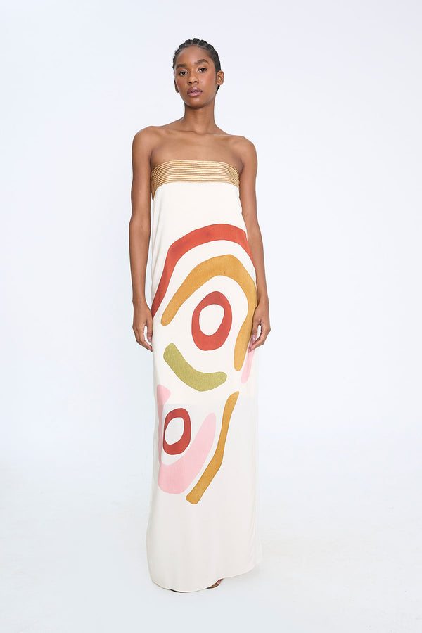 Vestido Longo Tomara que Caia com Estampa Abstrata – Florinda