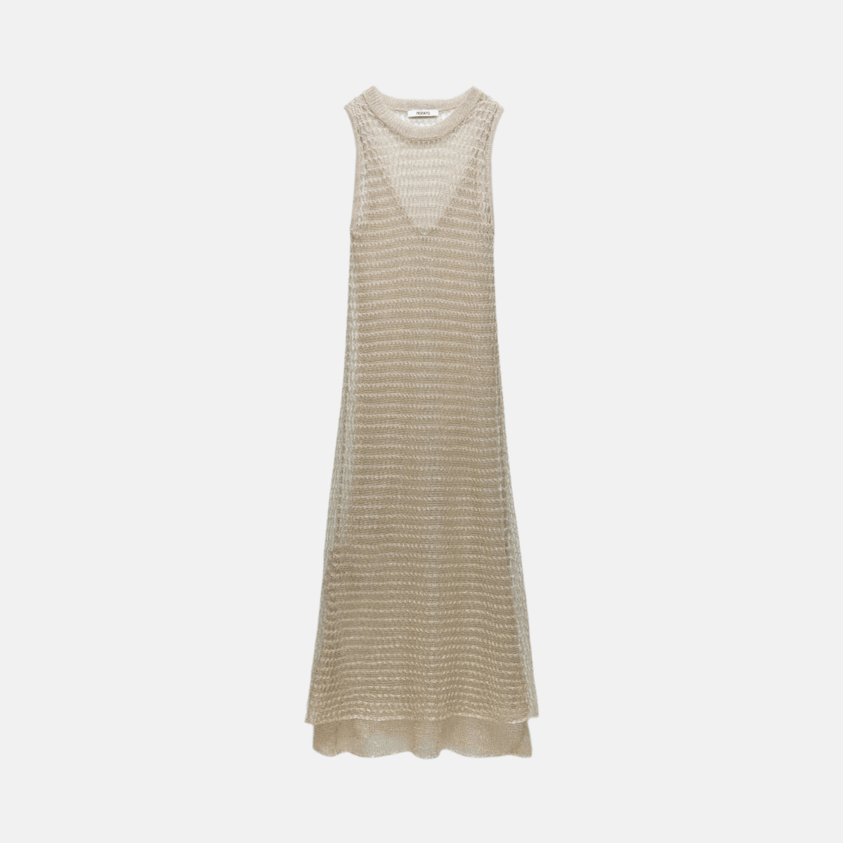 Vestido Longo de Crochê Brilhante Transparente com Efeito Metalizado – Calalina