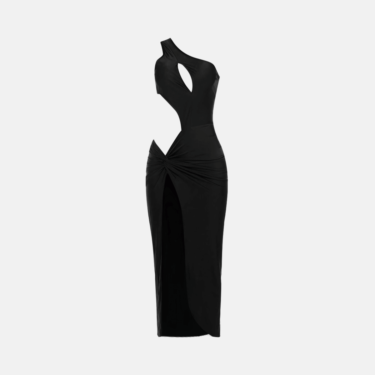 Vestido Longo de Festa Assimétrico com Recortes Laterais e Fenda Frontal – Dara