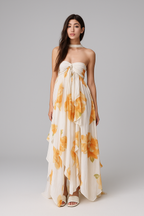 Vestido Longo de Festa Tomara que Caia com Camadas de Babados em Chiffon – Aurilina