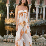 Vestido Longo de Festa Tomara que Caia com Camadas de Babados em Chiffon – Aurilina