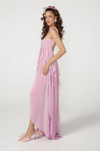 Vestido Longo de Festa Tomara que Caia com Camadas de Babados em Chiffon – Aurilina