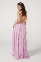 Vestido Longo de Festa Tomara que Caia com Camadas de Babados em Chiffon – Aurilina