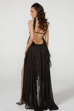 Vestido Longo de Festa Tomara que Caia com Camadas de Babados em Chiffon – Aurilina