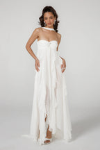 Vestido Longo de Festa Tomara que Caia com Camadas de Babados em Chiffon – Aurilina