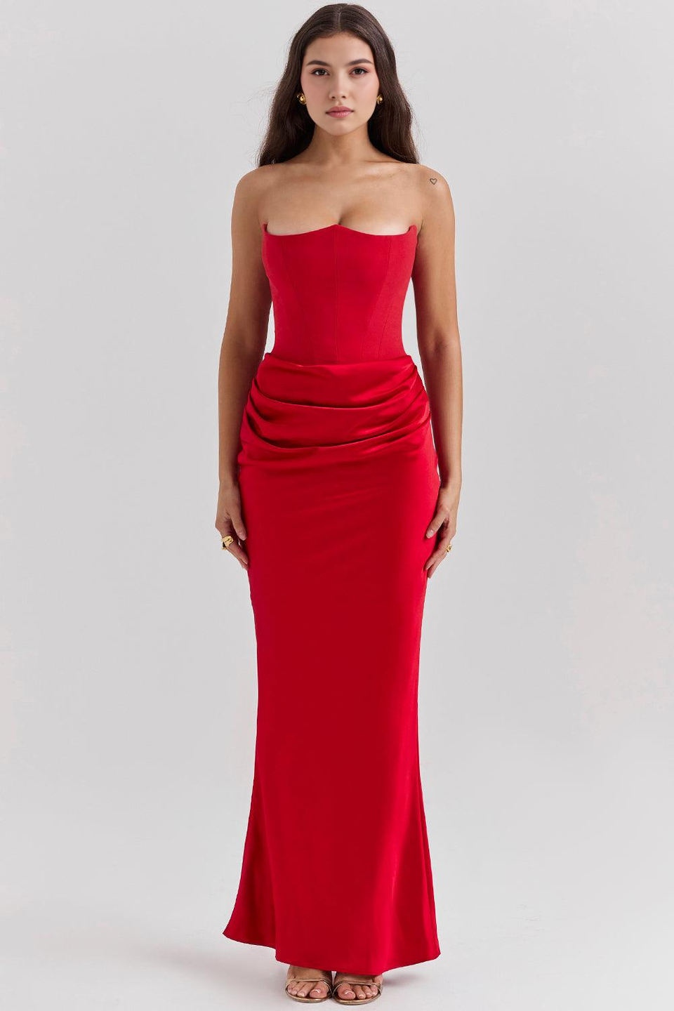 Vestido Longo de Festa Tomara que Caia com Corselet e Drapeado – Evelina