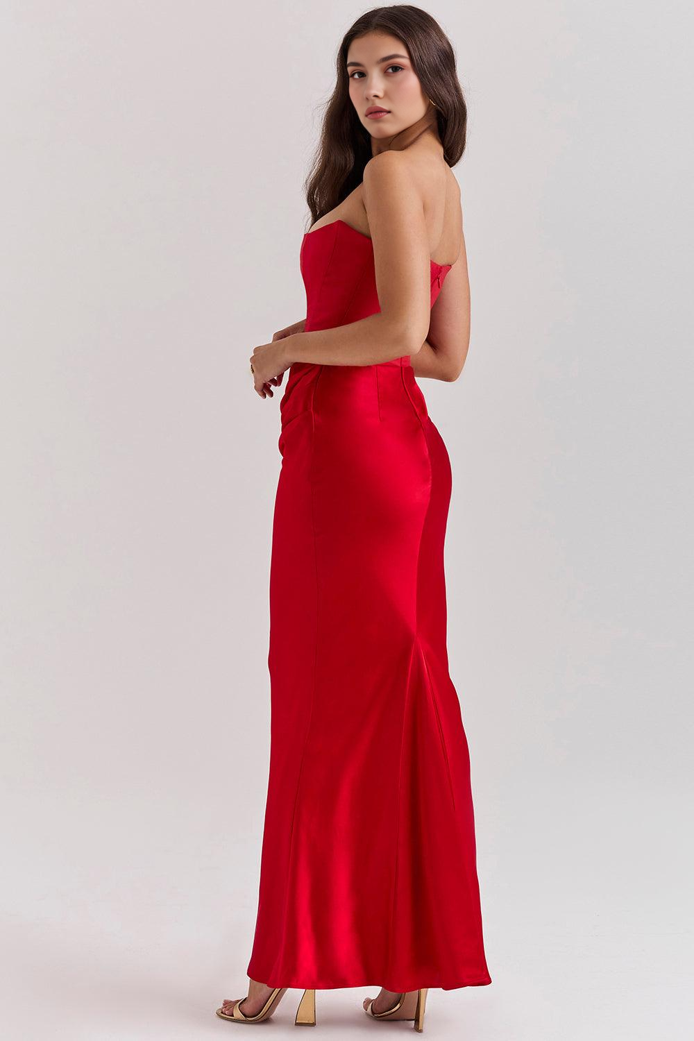 Vestido Longo de Festa Tomara que Caia com Corselet e Drapeado – Evelina
