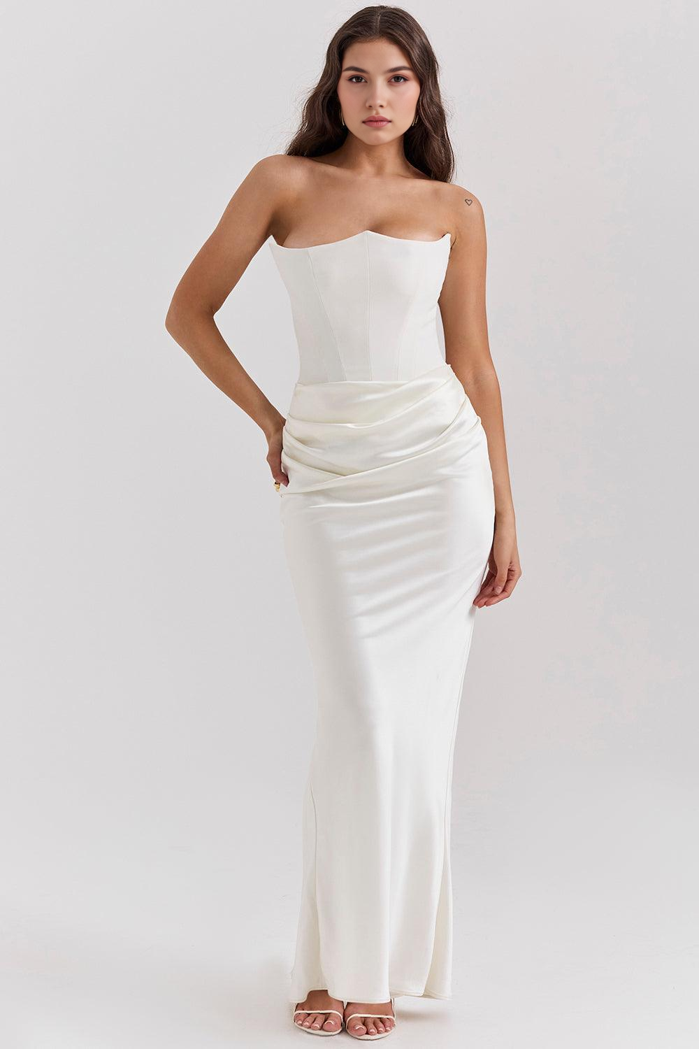 Vestido Longo de Festa Tomara que Caia com Corselet e Drapeado – Evelina