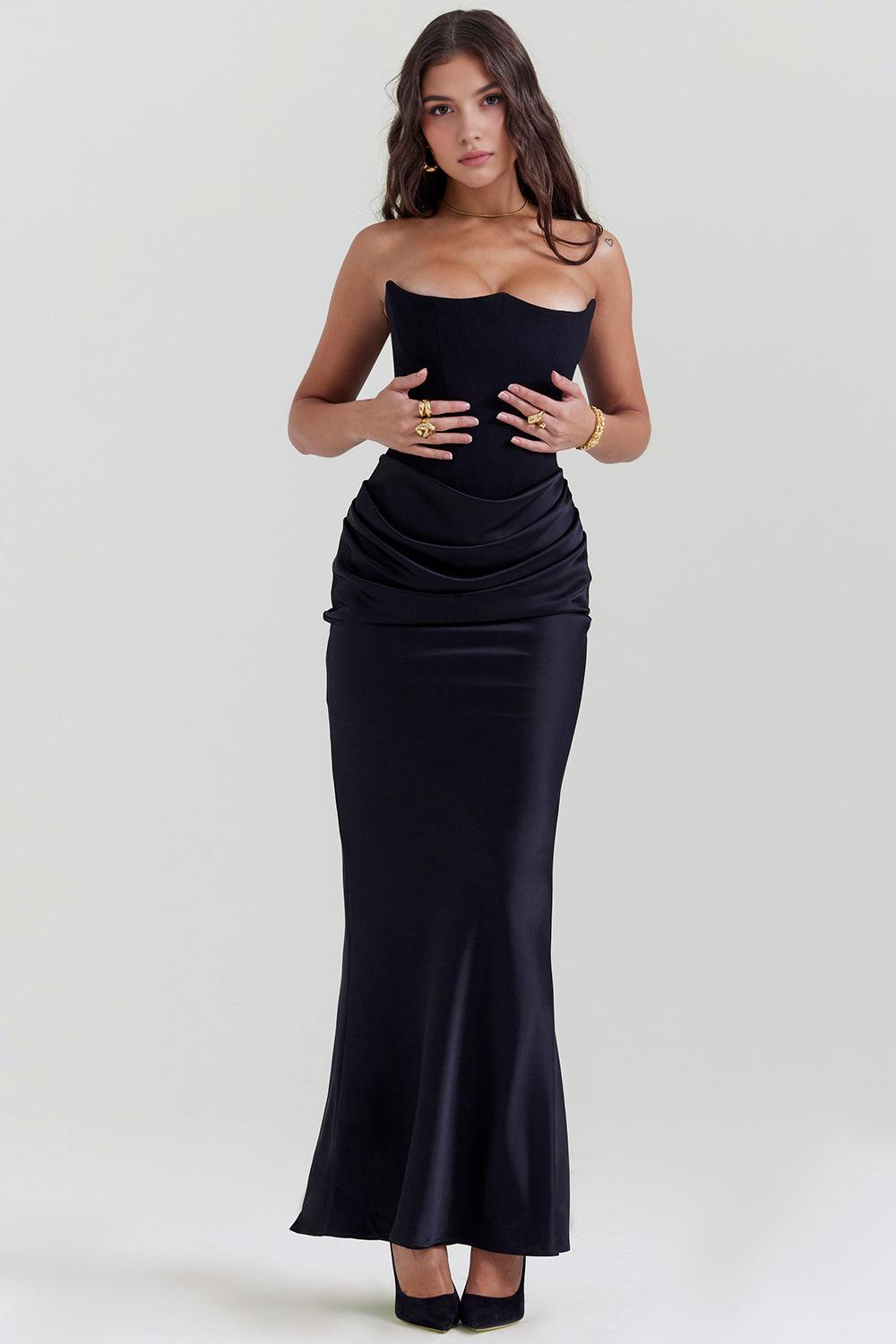 Vestido Longo de Festa Tomara que Caia com Corselet e Drapeado – Evelina