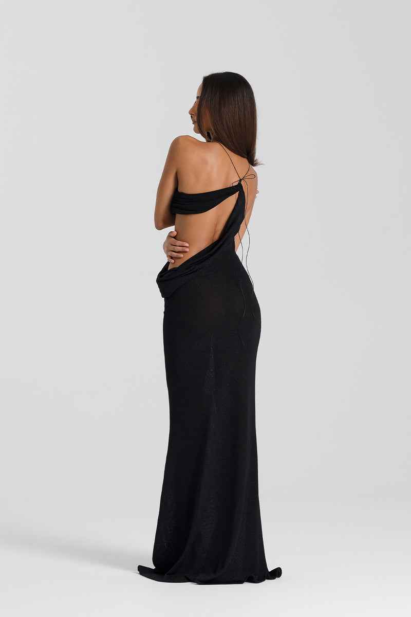 Vestido Longo de Festa com Recorte Assimétrico e Alças Finas – Kiara