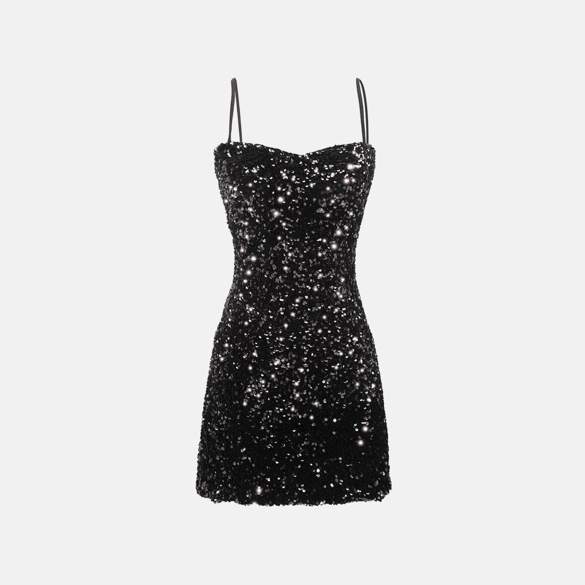 Minivestido Preto de Paetê com Decote Coração – Liana