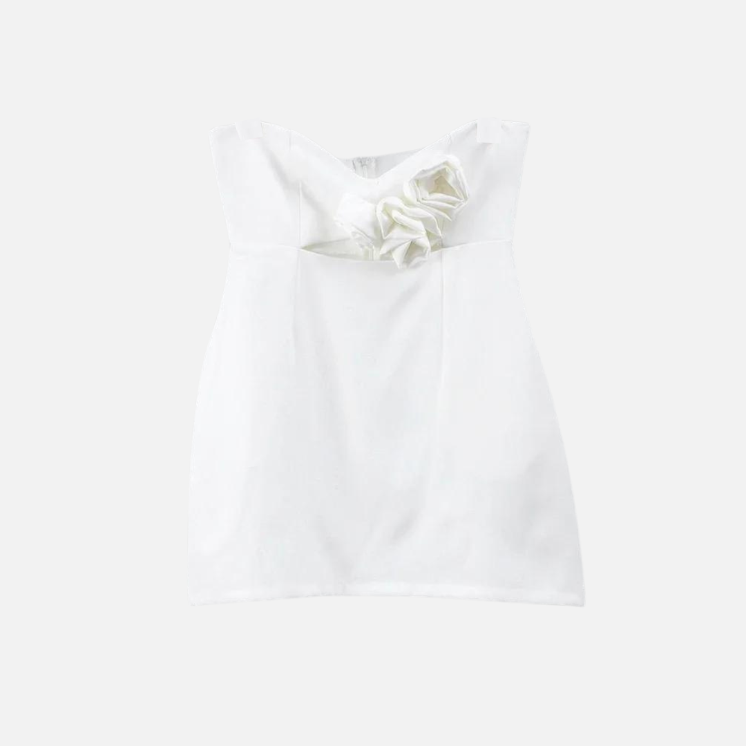 Vestido de Festa Curto Estruturado Tomara que Caia com Flor 3D – Talirina