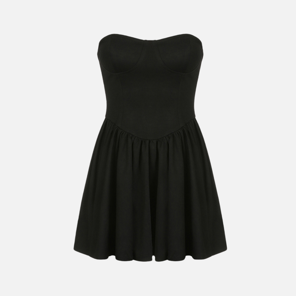 Vestido Curto Tomara que Caia com Corpete Estruturado e Saia Evasê – Maranora