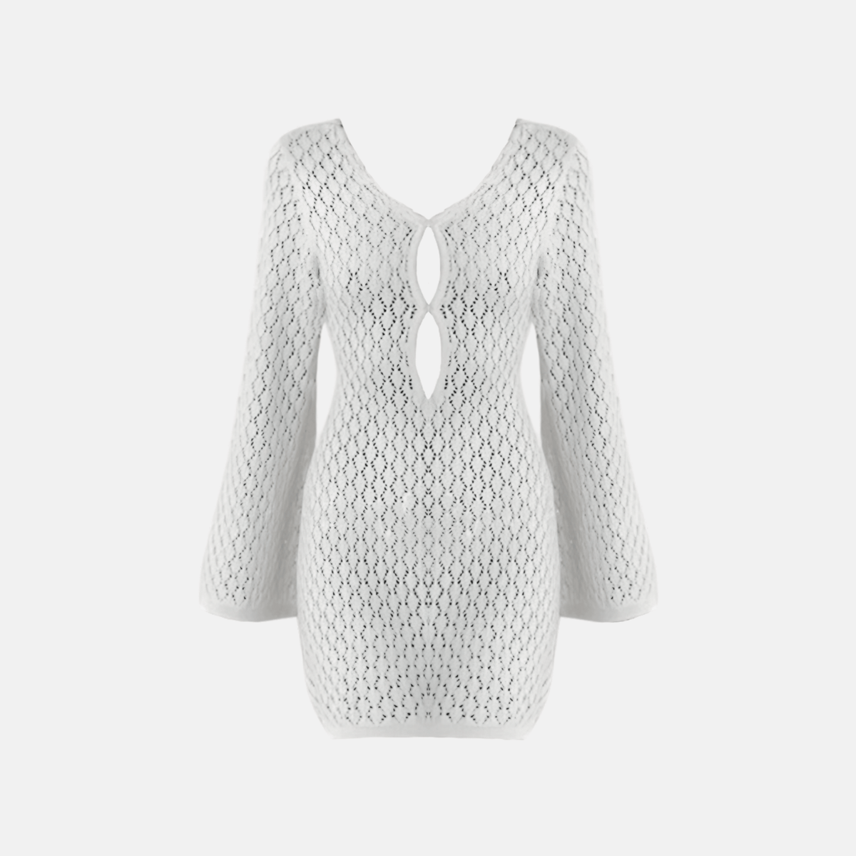 Vestido Curto de Tricô com Manga Sino e Decote V com Recorte – Azura