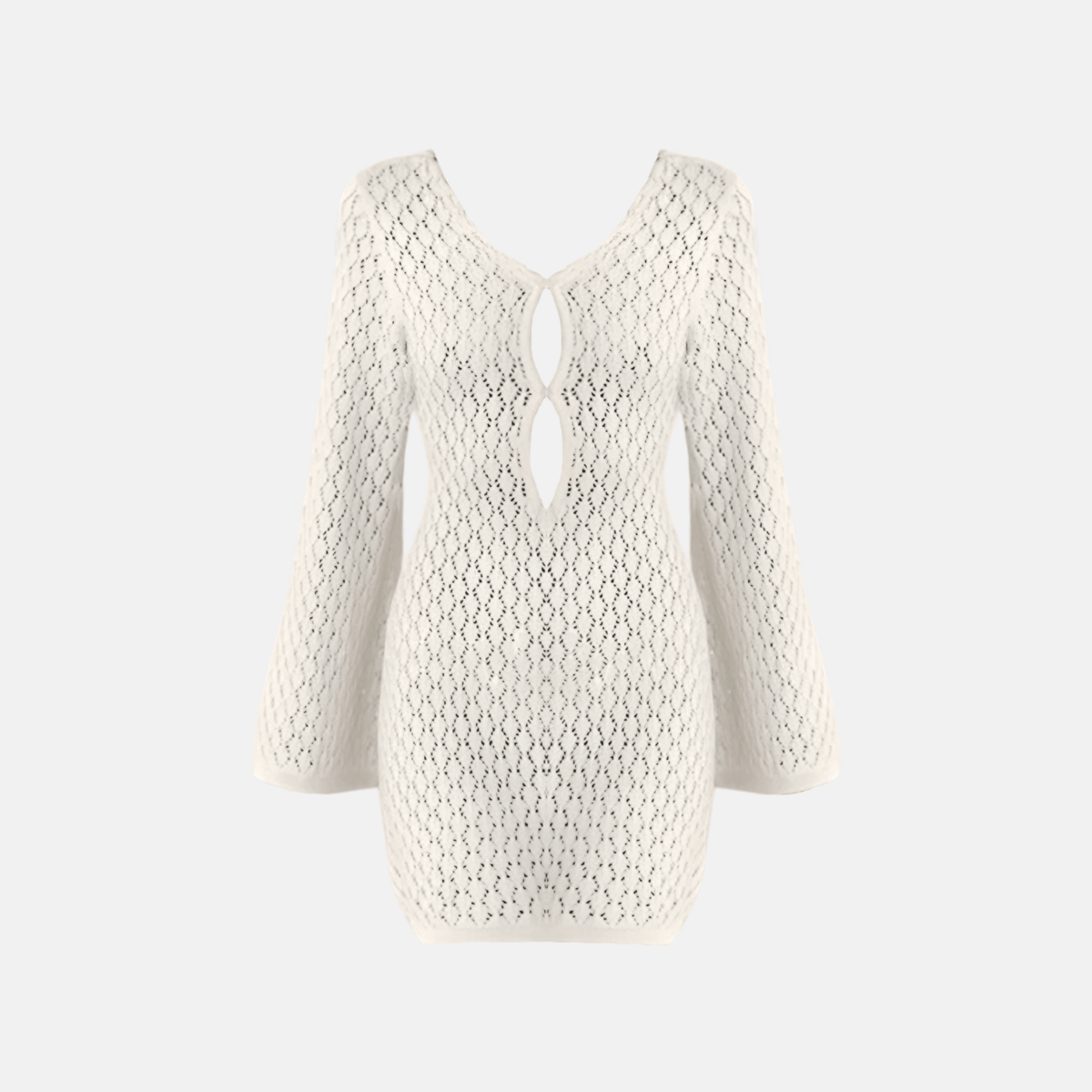 Vestido Curto de Tricô com Manga Sino e Decote V com Recorte – Azura