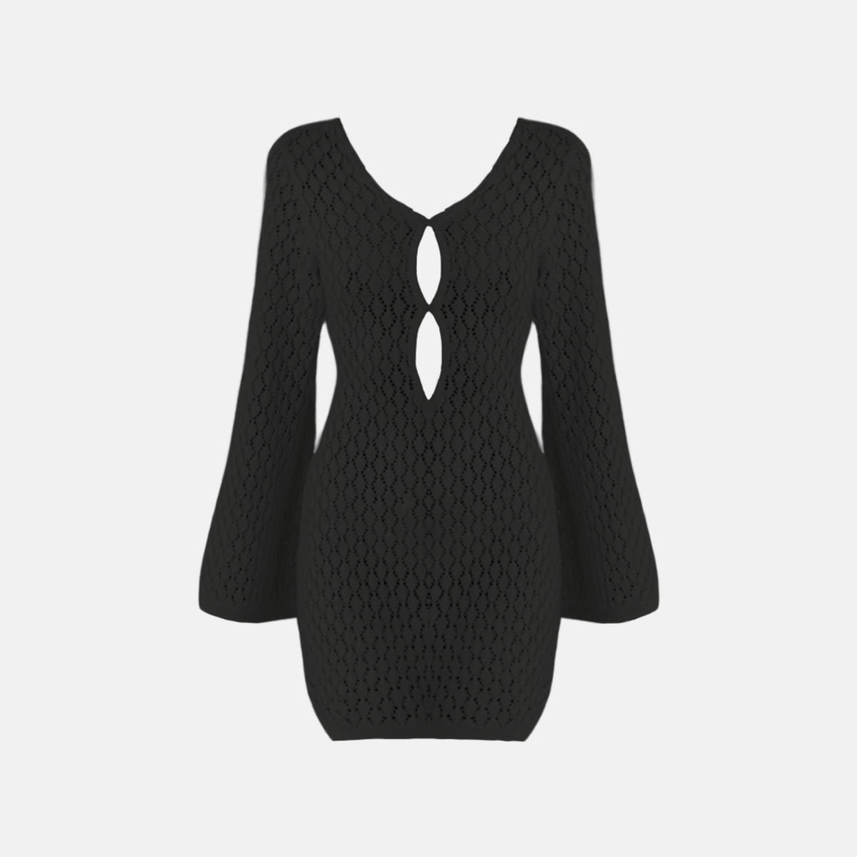 Vestido Curto de Tricô com Manga Sino e Decote V com Recorte – Azura
