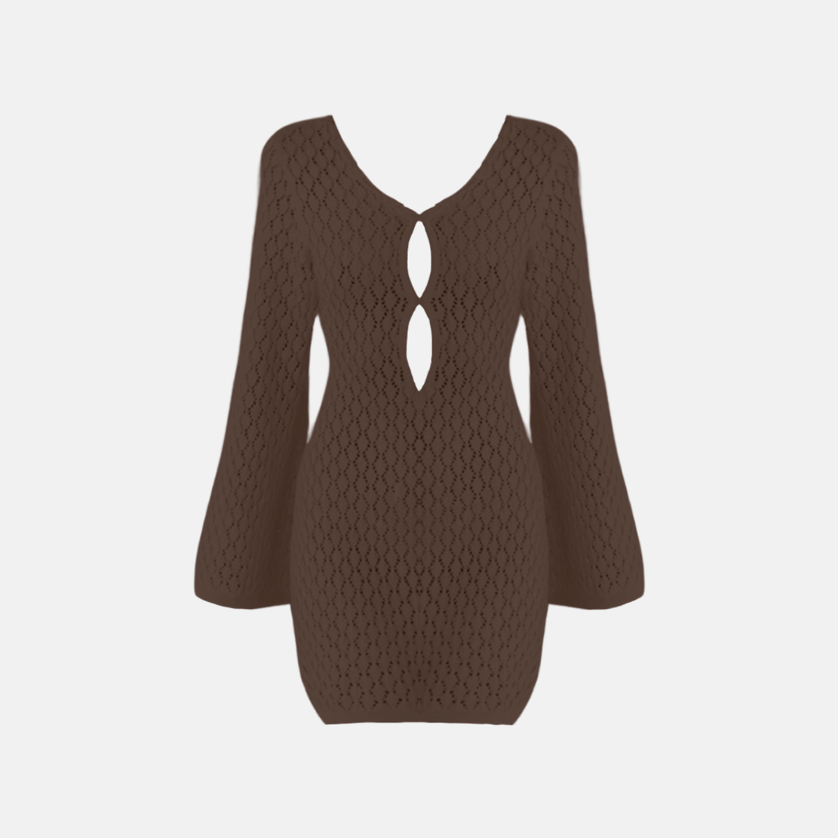 Vestido Curto de Tricô com Manga Sino e Decote V com Recorte – Azura