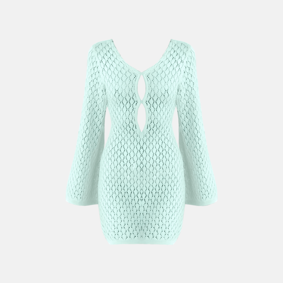 Vestido Curto de Tricô com Manga Sino e Decote V com Recorte – Azura