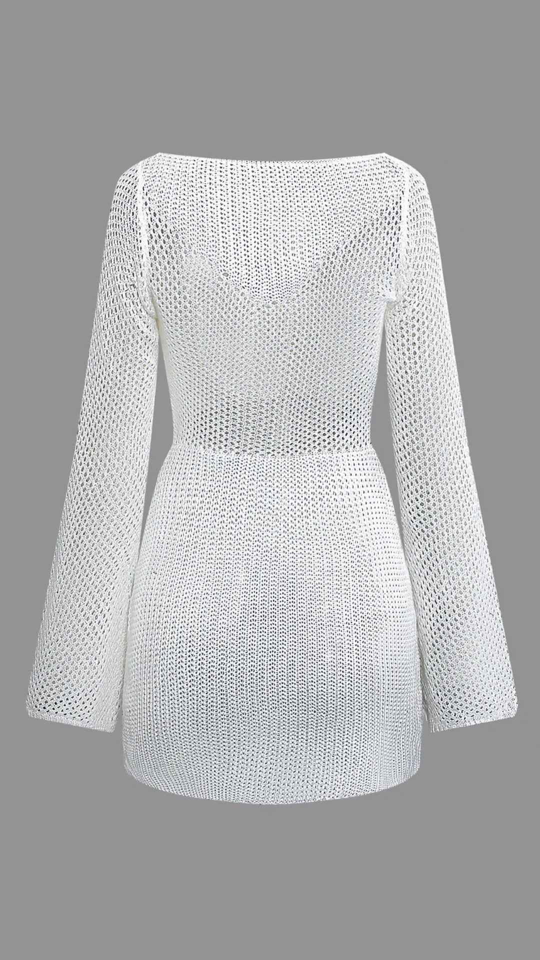 Vestido Curto de Tricô com Recorte na Cintura e Amarração no Decote – Zalilina