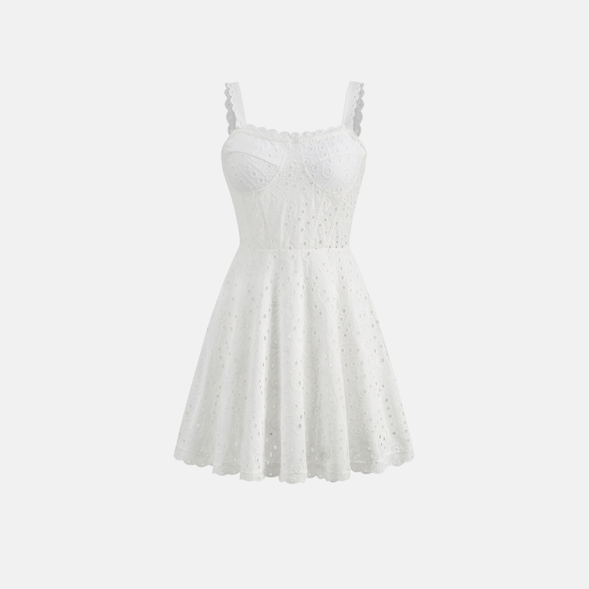 Vestido Curto Branco de Laise com Recortes – Amarisa