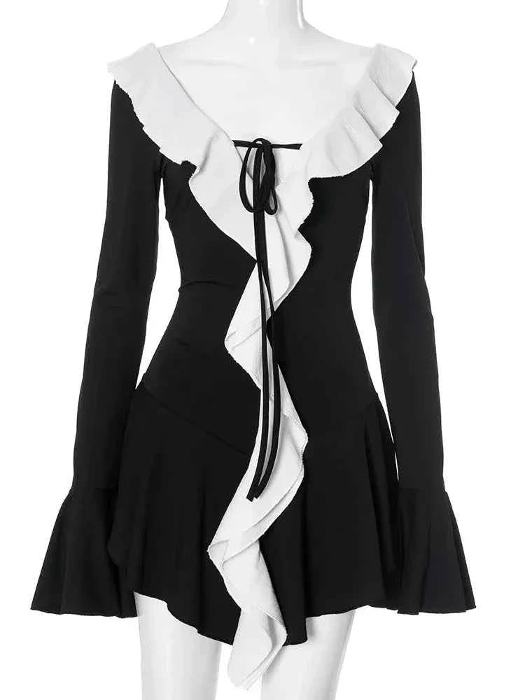 Vestido Curto de Festa com Babado e Manga Flare – Leanara
