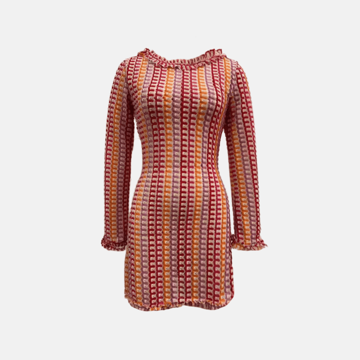Vestido Curto de Tricô Estampado com Manga Sino e Decote Canoa – Dália