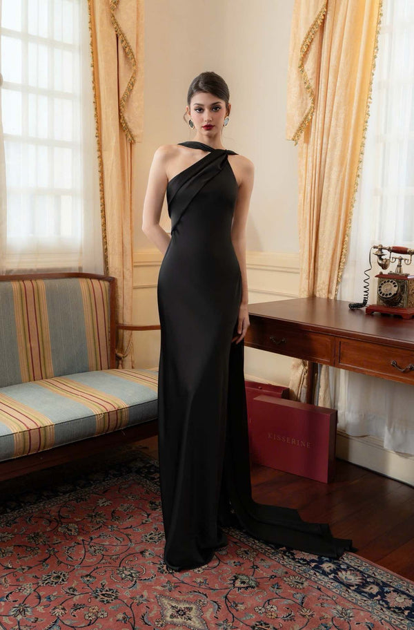 Vestido de Festa Longo Assimétrico Um Ombro Só com Capa – Violeta