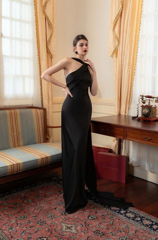 Vestido de Festa Longo Assimétrico Um Ombro Só com Capa – Violeta