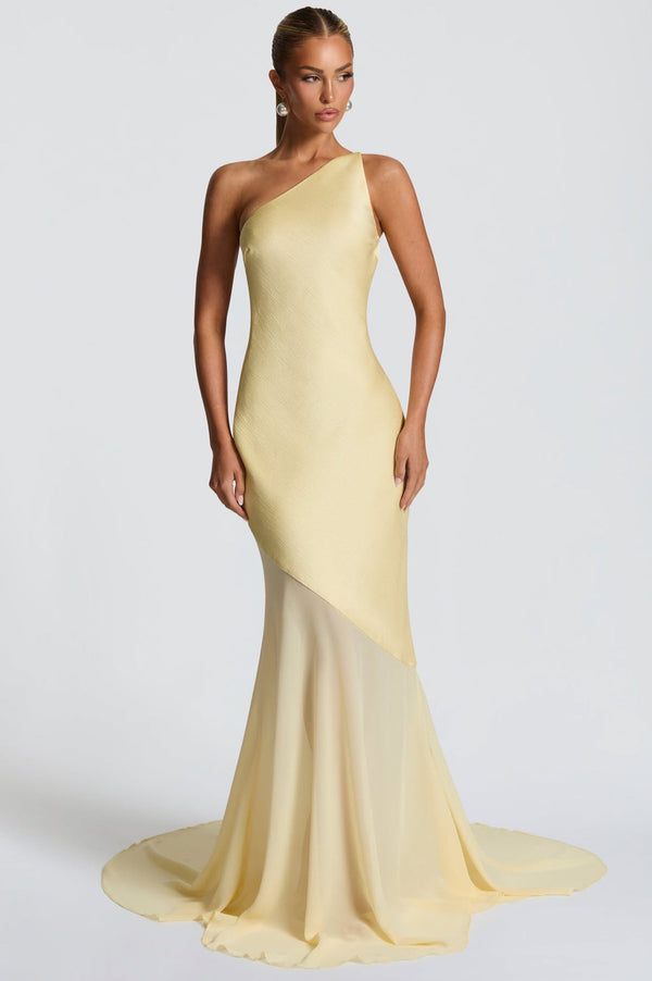 Vestido de Festa Longo Assimétrico de Um Ombro Só com Saia de Chiffon – Talita