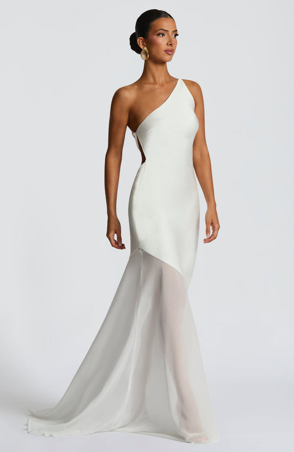 Vestido de Festa Longo Assimétrico de Um Ombro Só com Saia de Chiffon – Talita