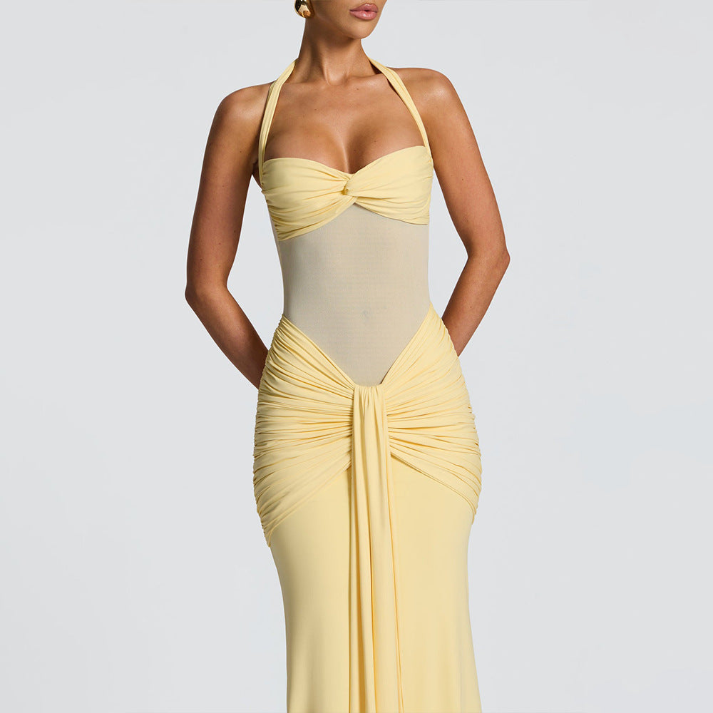 Vestido de Festa Longo Drapeado com Tule Ilusion – Salma