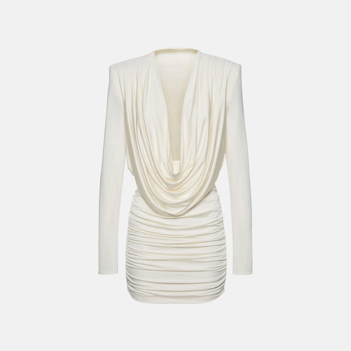 Vestido de Festa Longo Plissado Frente Única com Barra Assimétrica – Anara