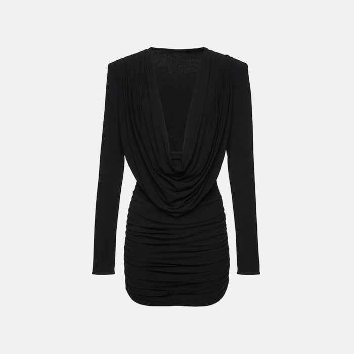 Vestido de Festa Longo Plissado Frente Única com Barra Assimétrica – Anara