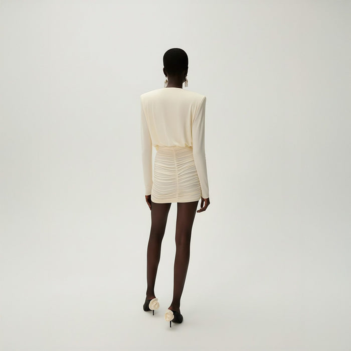 Vestido de Festa Longo Plissado Frente Única com Barra Assimétrica – Anara