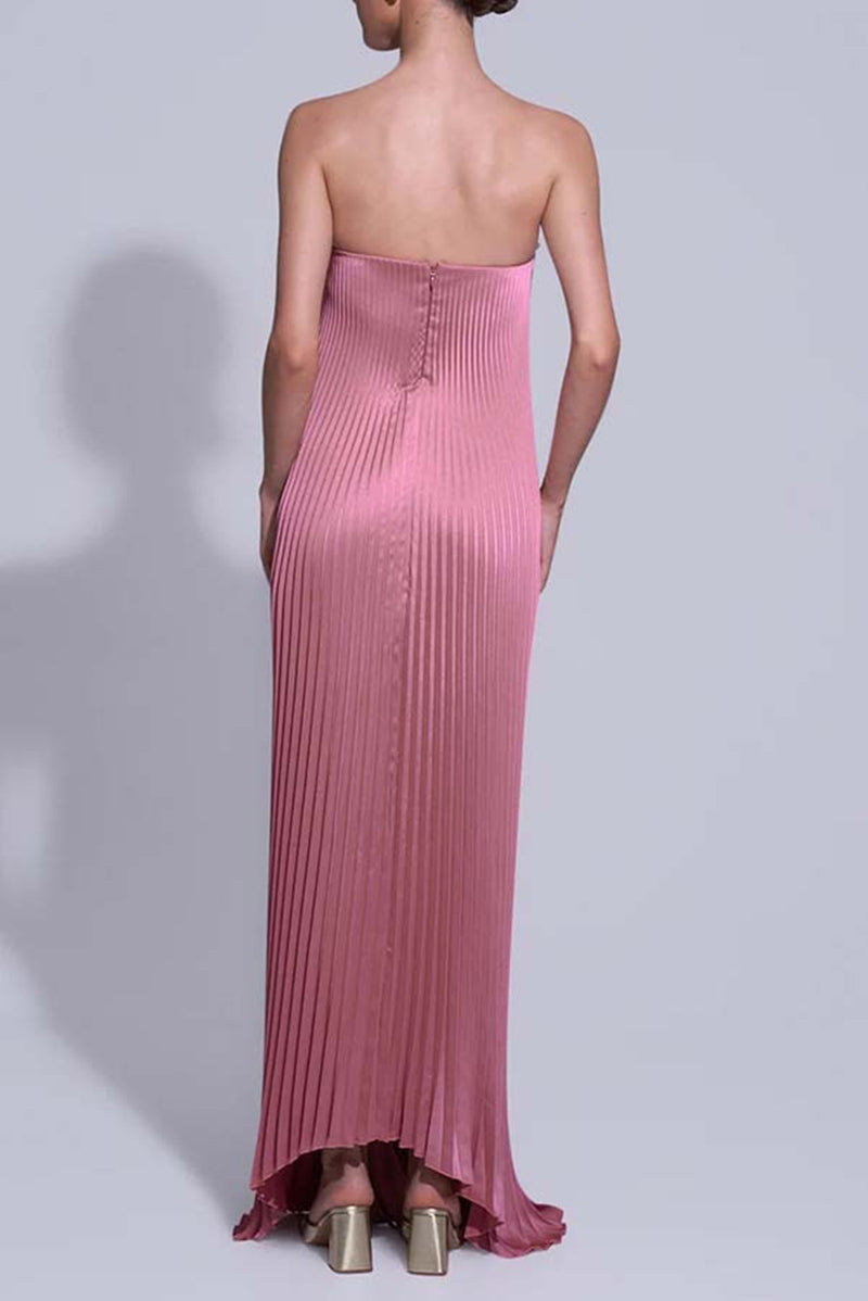 Vestido de Festa Longo Plissado Metalizado Tomara que Caia Evasê – Alilina