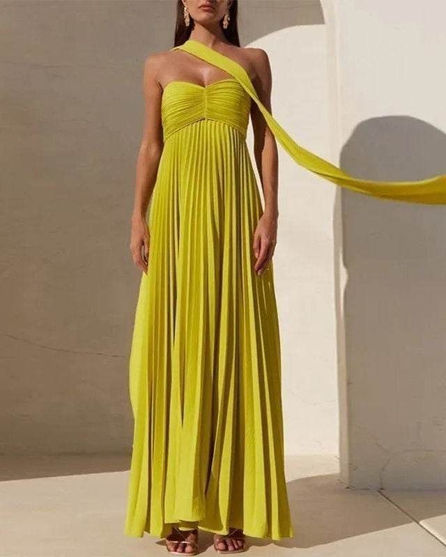 Vestido de Festa Longo Plissado Tomara que Caia com Corpete Drapeado – Melinda