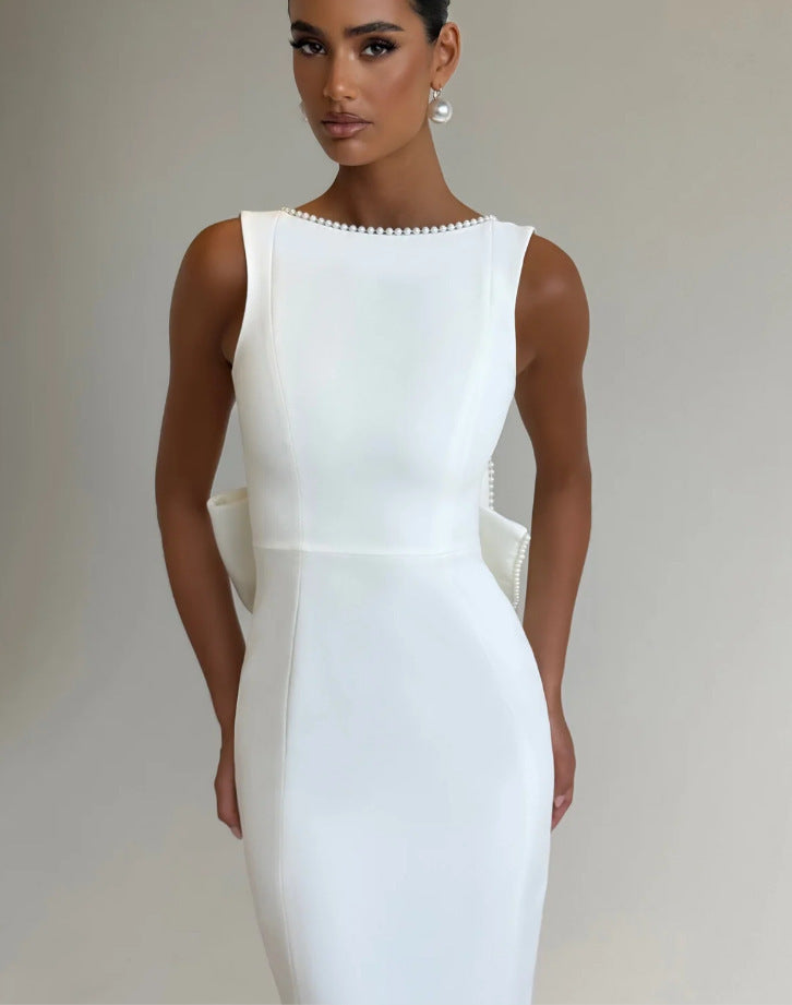 Vestido de Festa Longo Sereia com Laço e Pérolas – Núbia