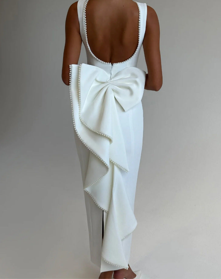 Vestido de Festa Longo Sereia com Laço e Pérolas – Núbia