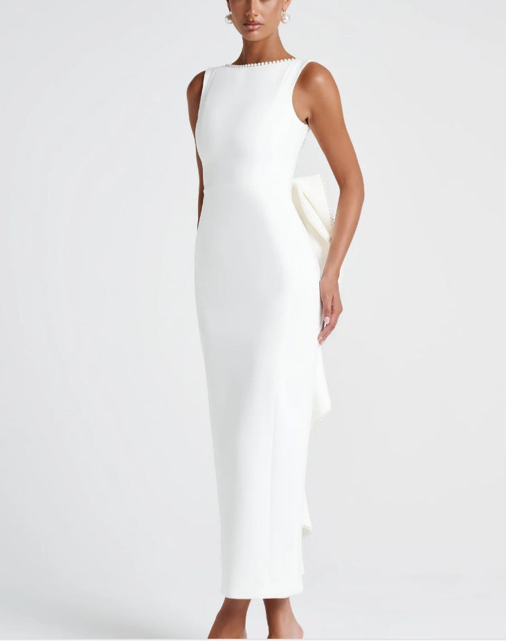 Vestido de Festa Longo Sereia com Laço e Pérolas – Núbia