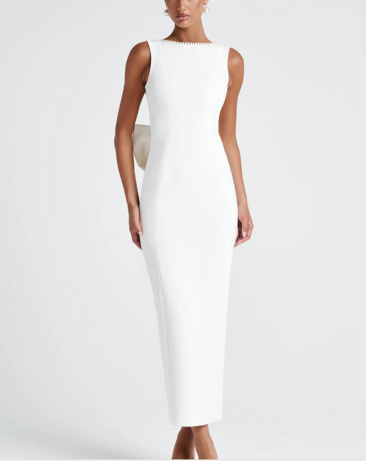 Vestido de Festa Longo Sereia com Laço e Pérolas – Núbia