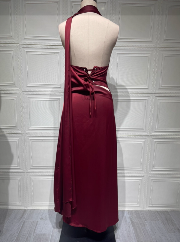 Vestido de Festa Longo de Cetim Frente Única com Echarpe – Yolanda