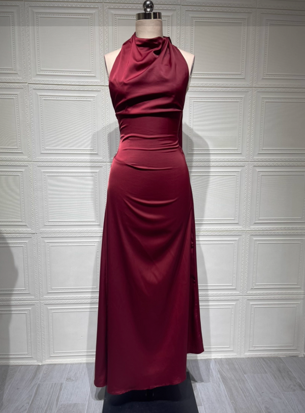 Vestido de Festa Longo de Cetim Frente Única com Echarpe – Yolanda