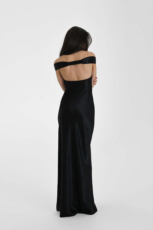 Vestido de Festa Longo de Cetim com Decote Coração Ombro a Ombro – Suelen