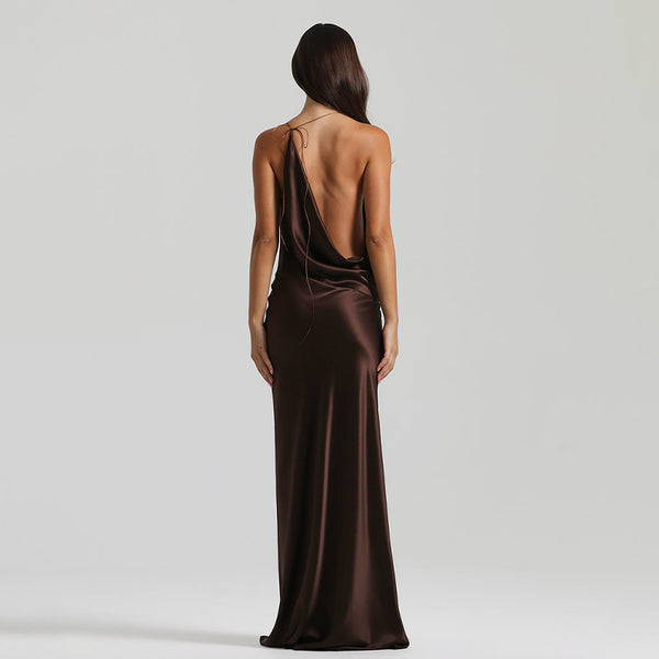 Vestido de Festa Longo de Cetim com Decote Degagê Costas Nuas – Telma