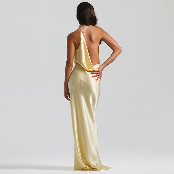 Vestido de Festa Longo de Cetim com Decote Degagê Costas Nuas – Telma