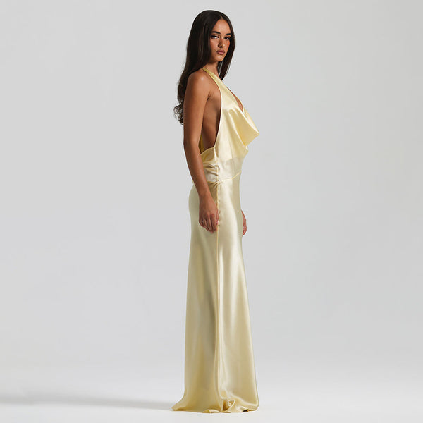 Vestido de Festa Longo de Cetim com Decote Degagê Costas Nuas – Telma