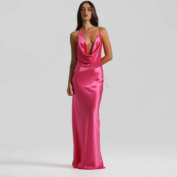 Vestido de Festa Longo de Cetim com Decote Degagê Costas Nuas – Telma