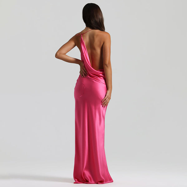 Vestido de Festa Longo de Cetim com Decote Degagê Costas Nuas – Telma