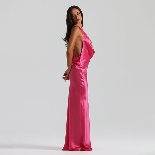 Vestido de Festa Longo de Cetim com Decote Degagê Costas Nuas – Telma